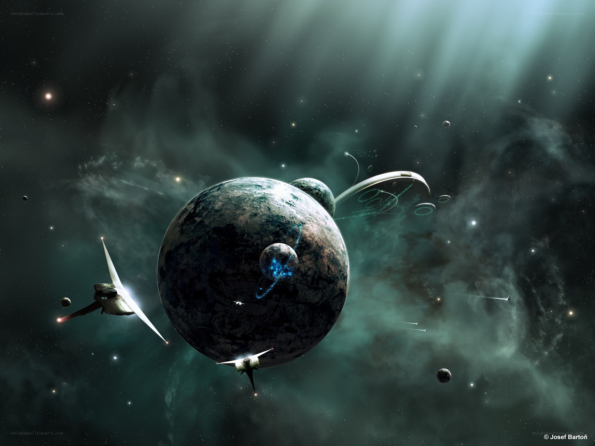 Space fleet near alien planet