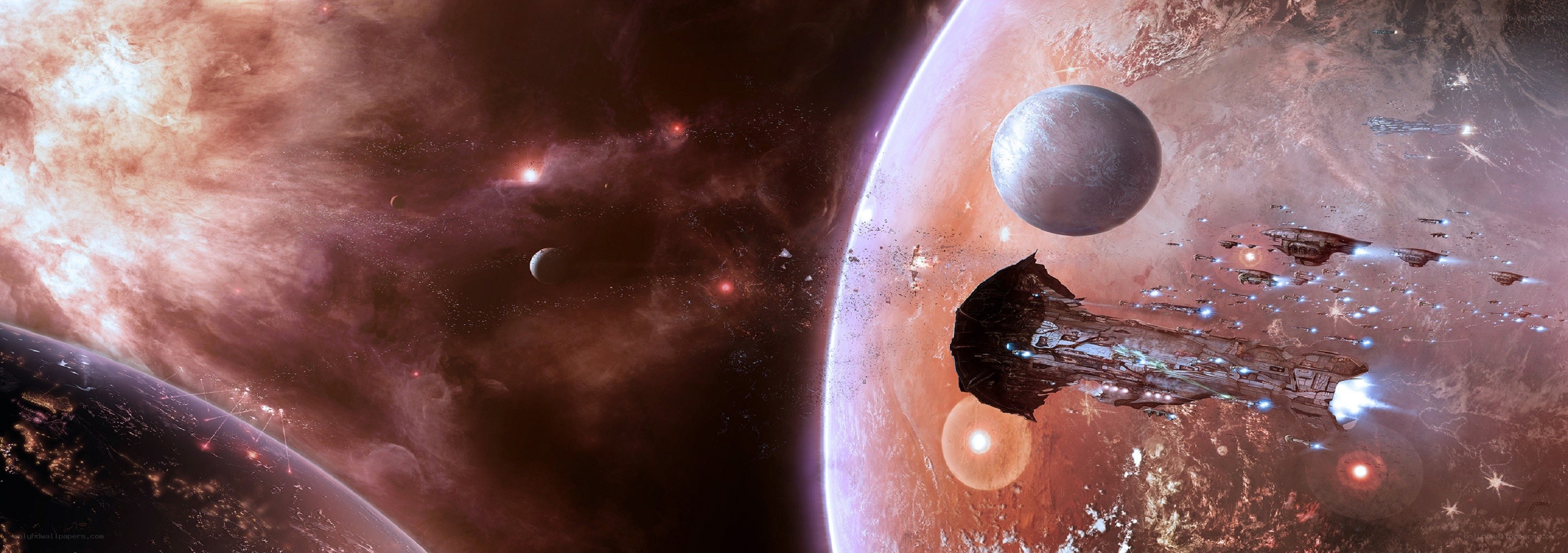 Space fleet near alien planet