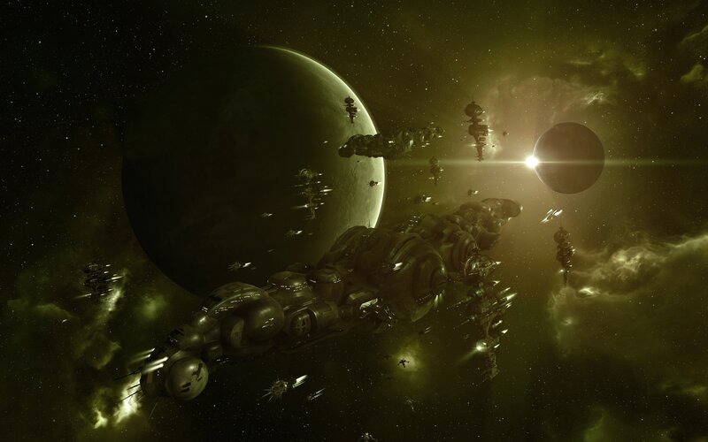 Space fleet near alien planet