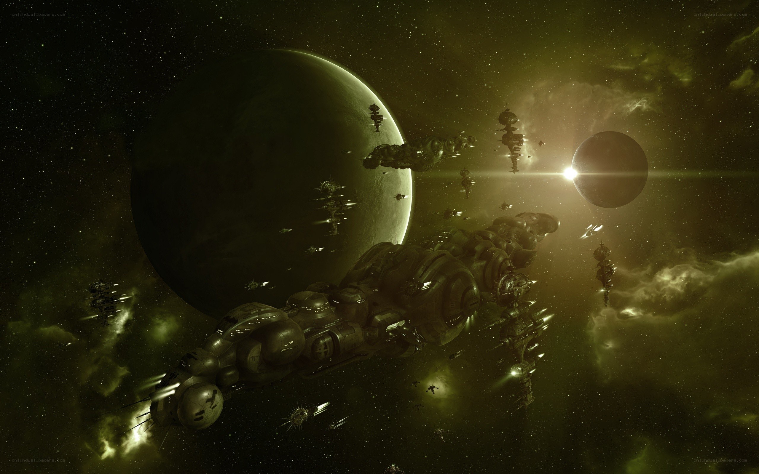 Space fleet near alien planet