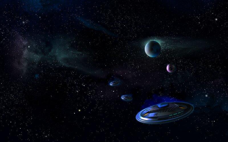 space fleet near alien planets