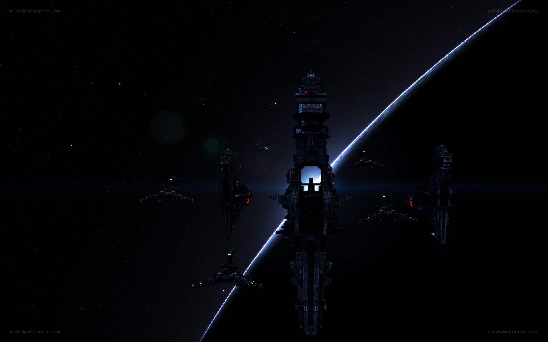 space fleet near planet