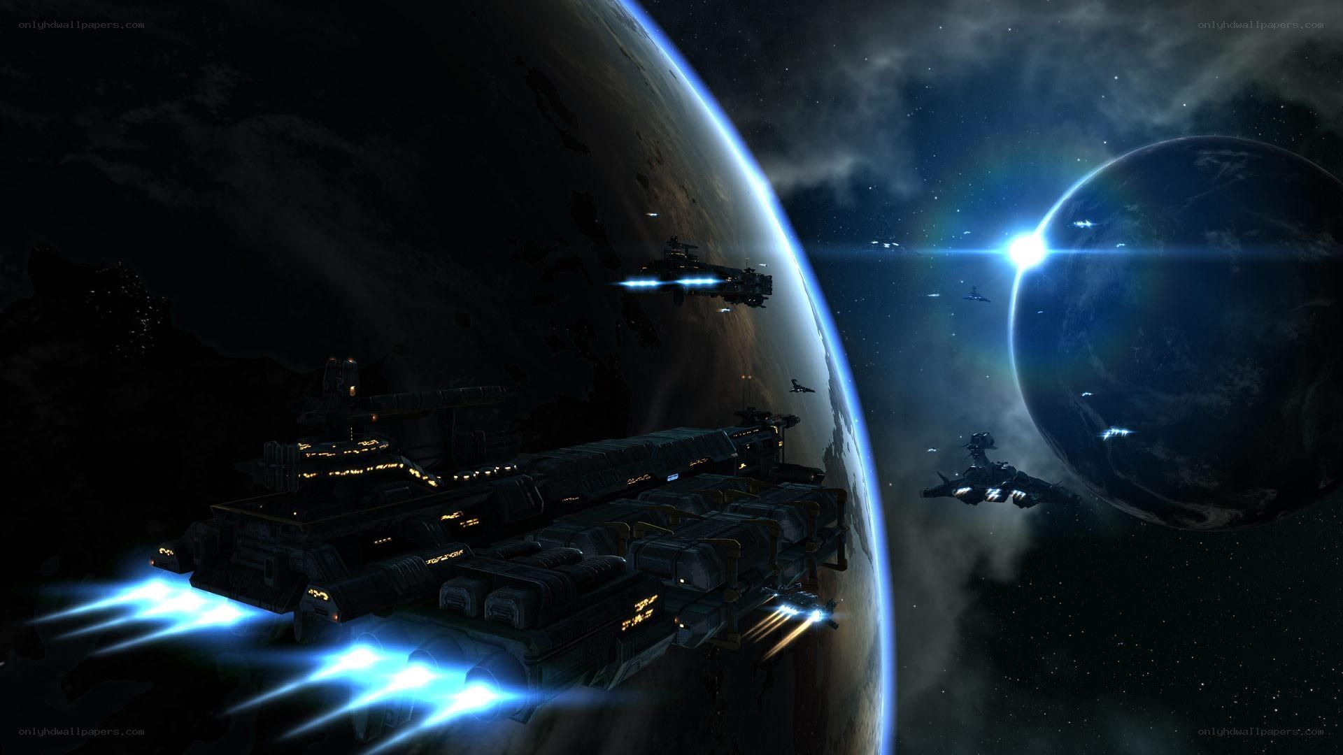 space fleet near planets