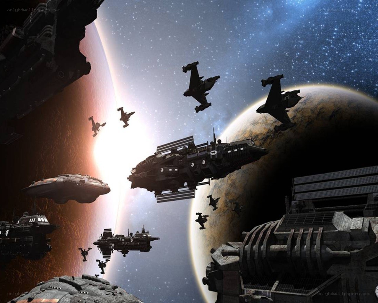 space fleet near planets