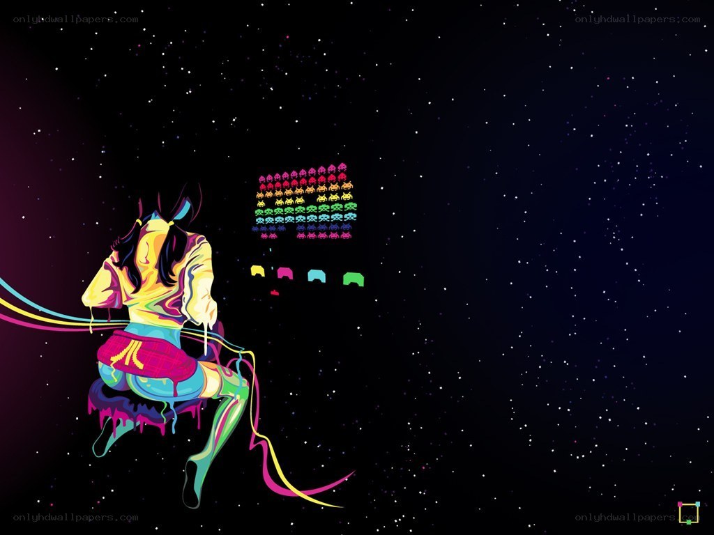 space girl playing arcade game