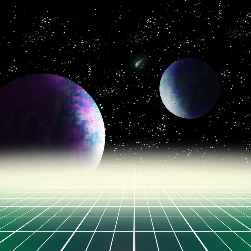 space grid with planets
