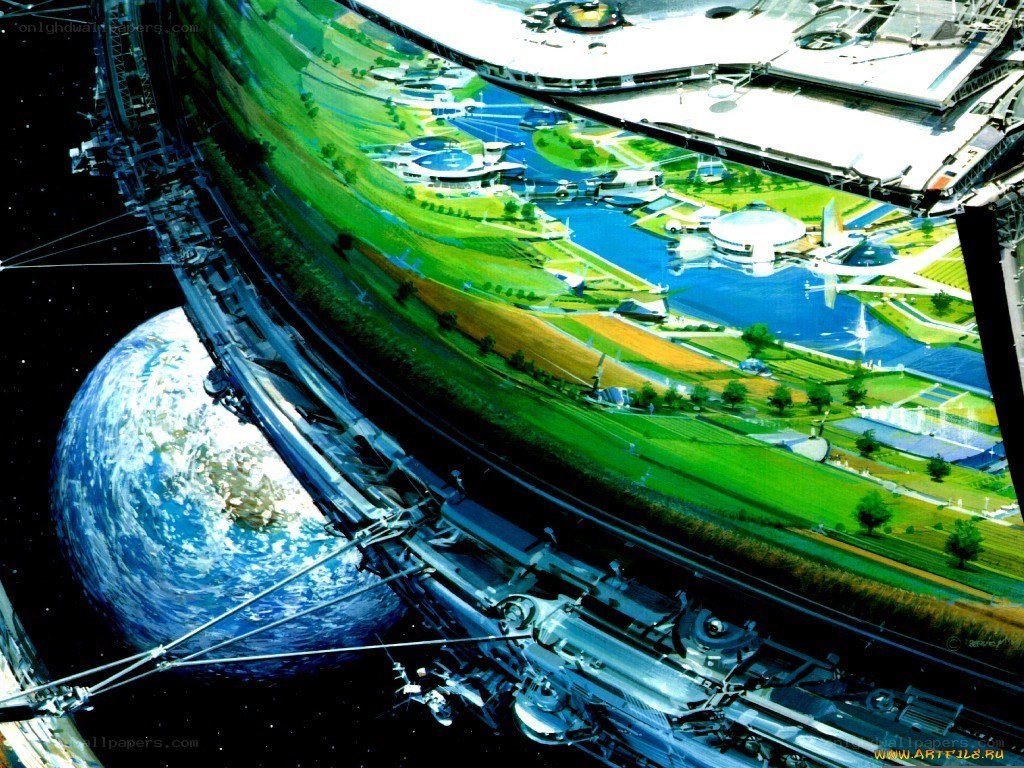 Space habitat with Earth view