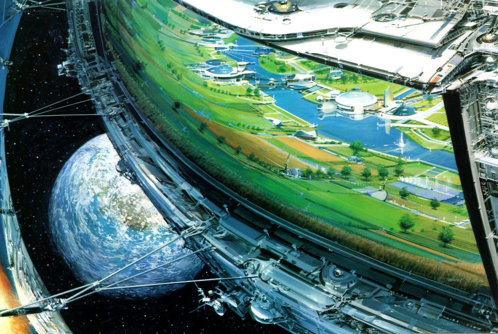 space habitat with Earth view