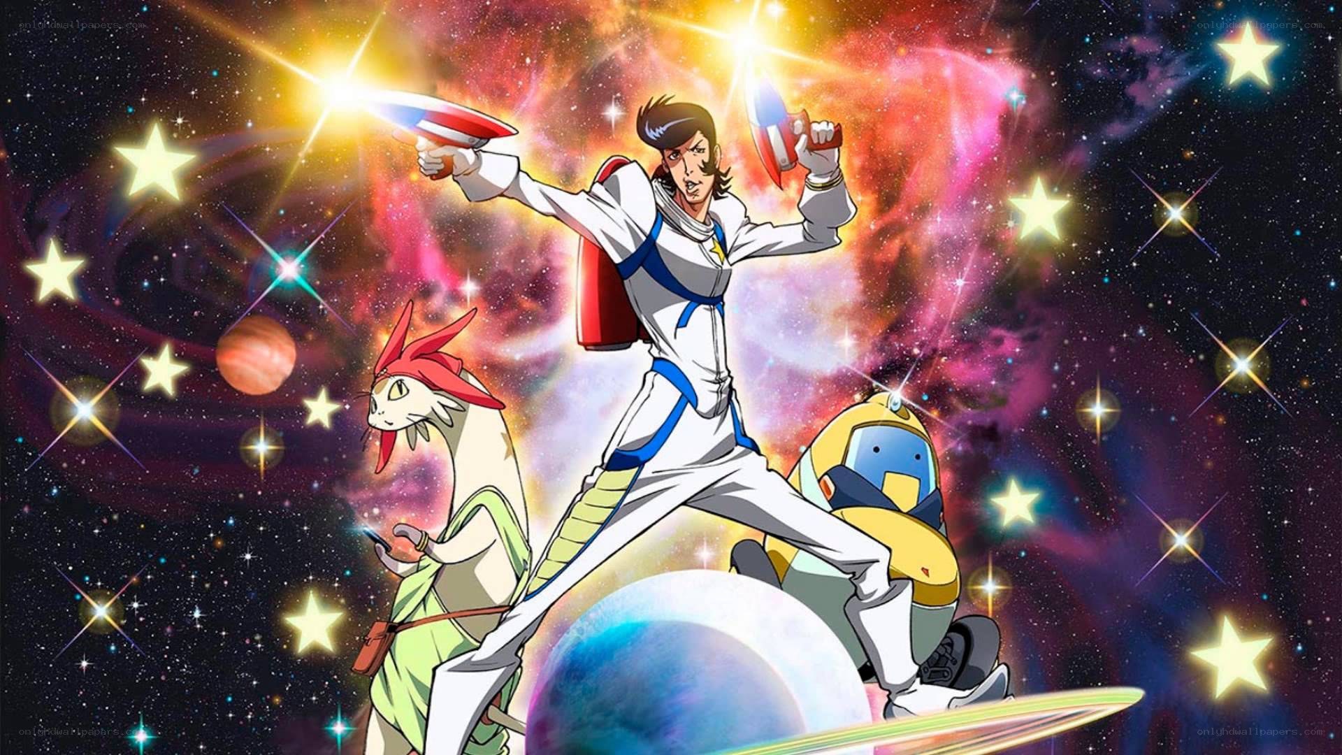 Space hero with companions