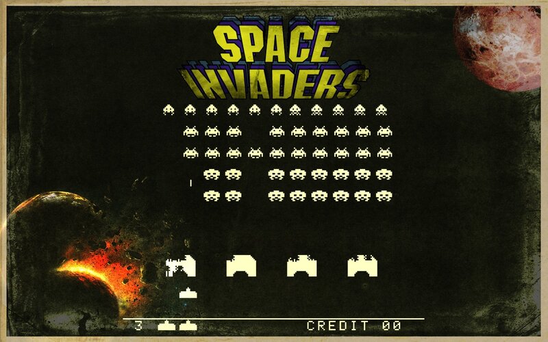 Space Invaders Game Screen — Black, Retro, Night, Pixel Art, Aliens