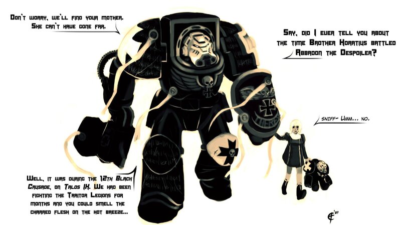 Space Marine and Child — Black