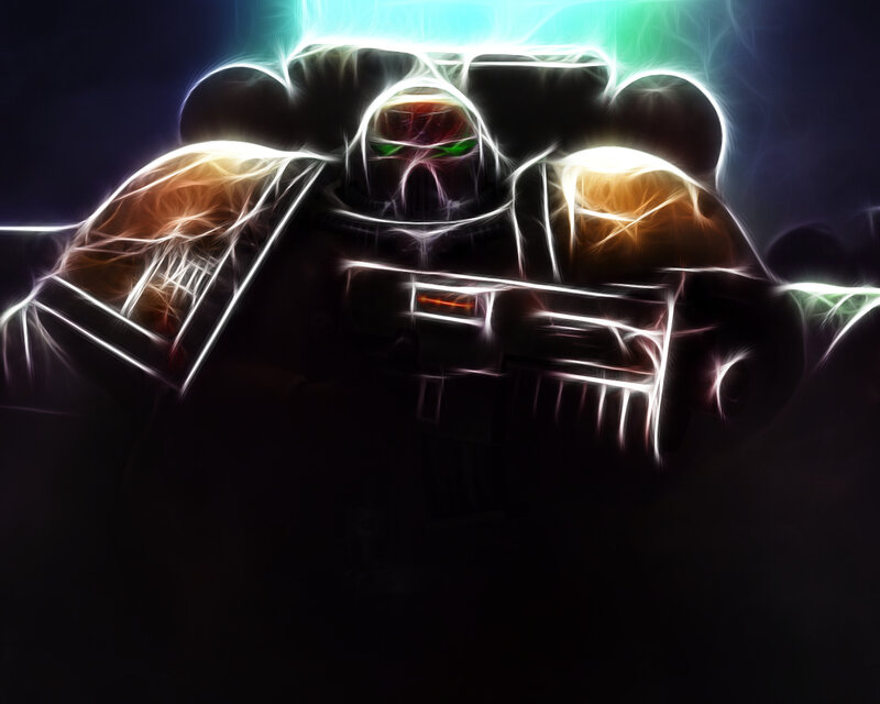Space Marine in Armor — Black, Dramatic, Night