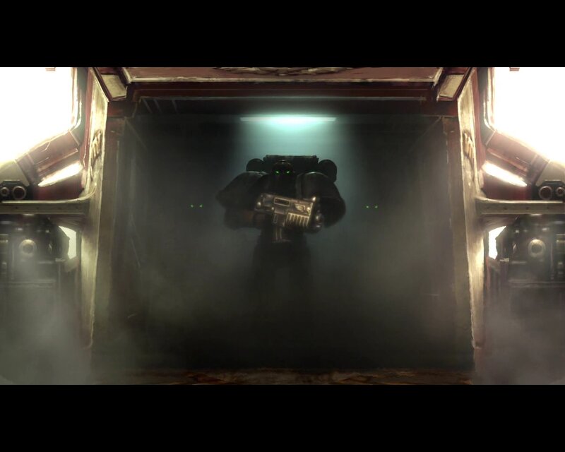 space marine in dark corridor