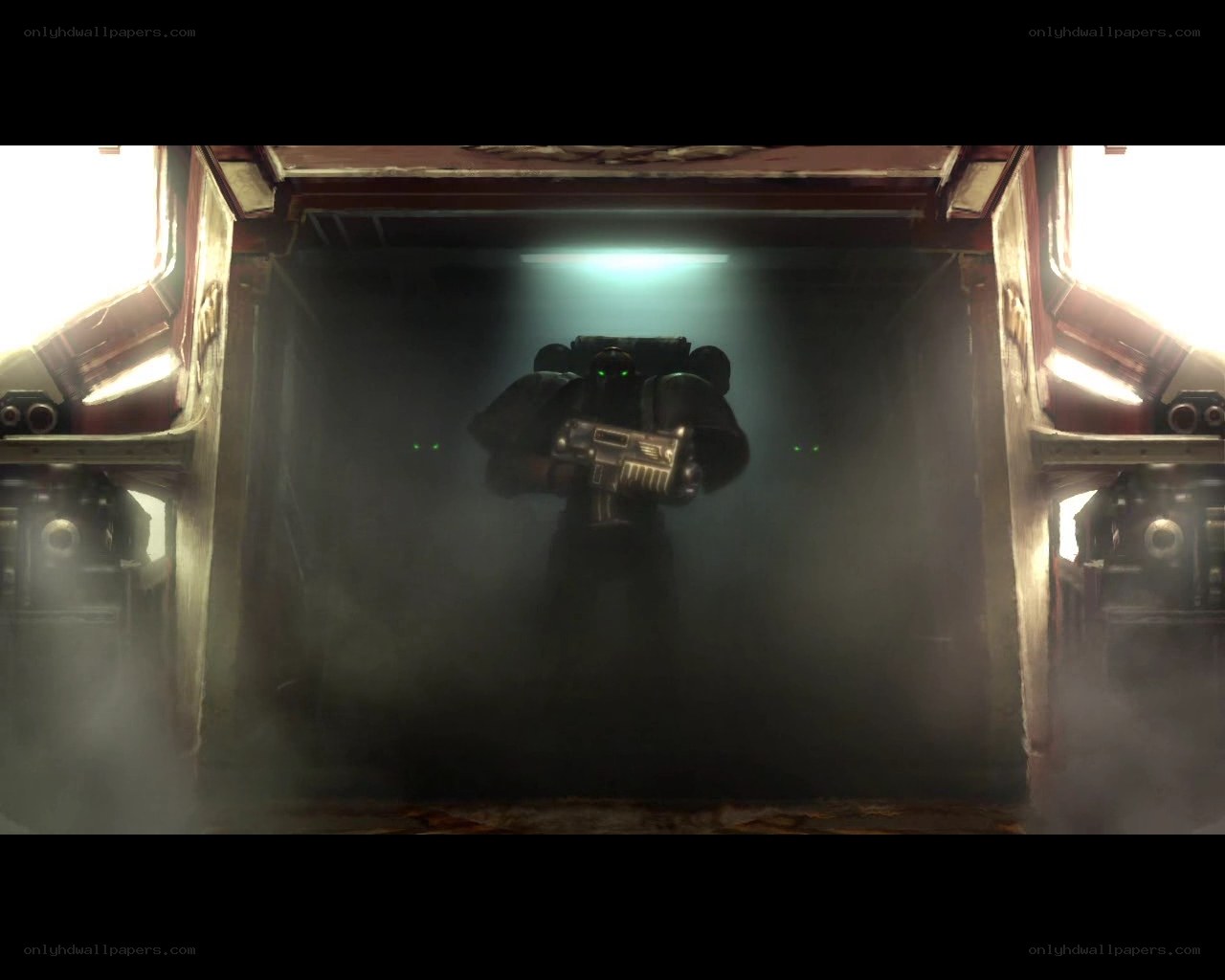 space marine in dark corridor