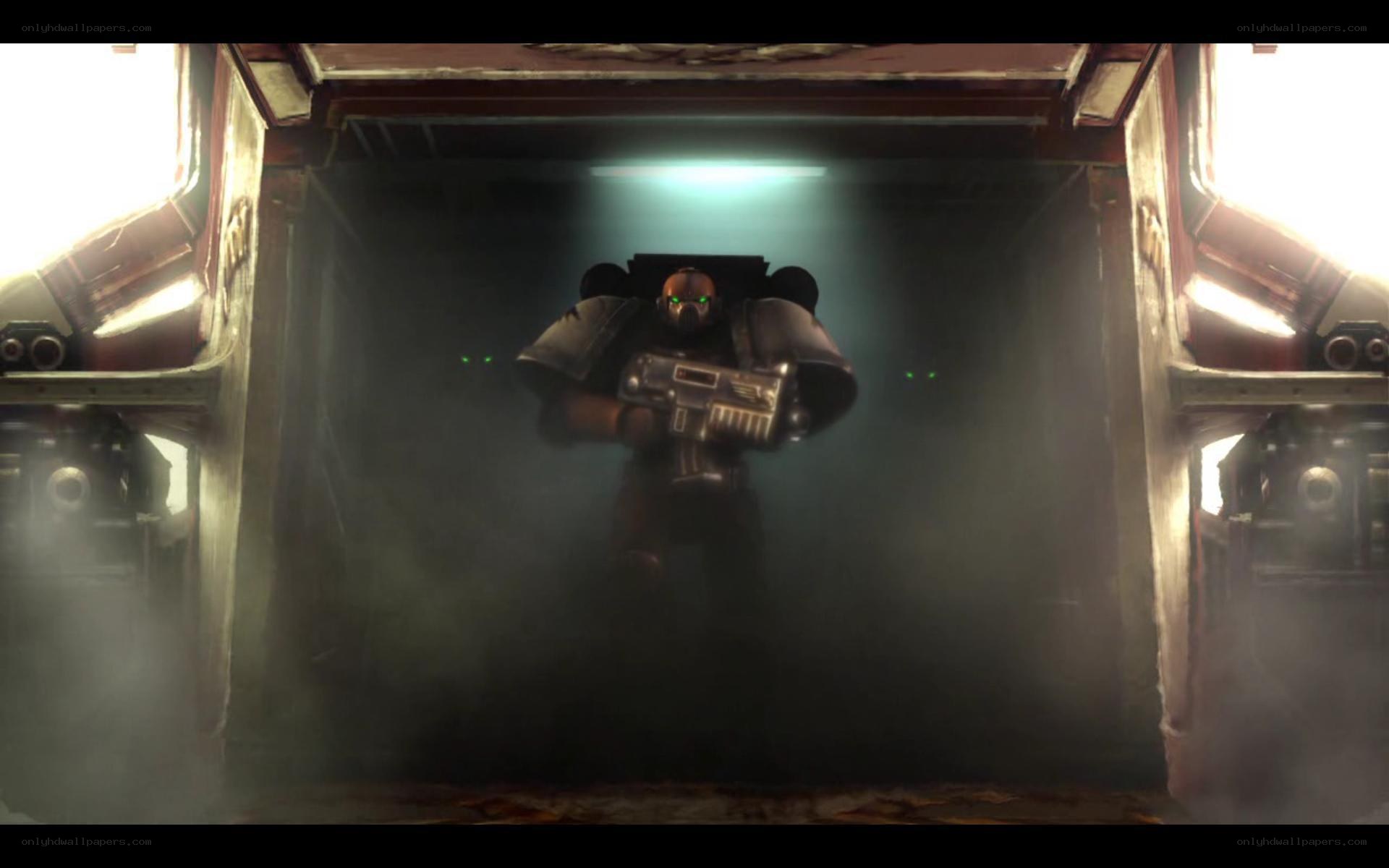 space marine in dark corridor