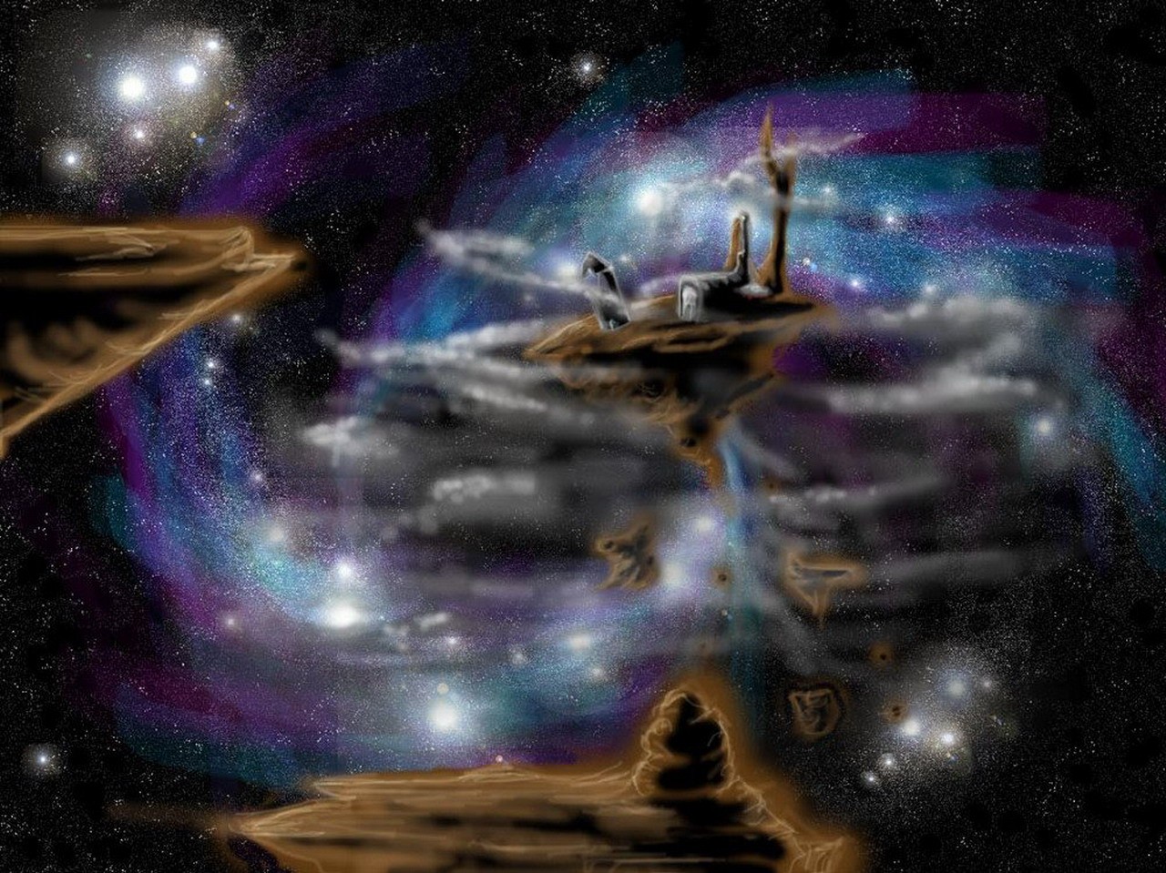 space nebula with floating rocks