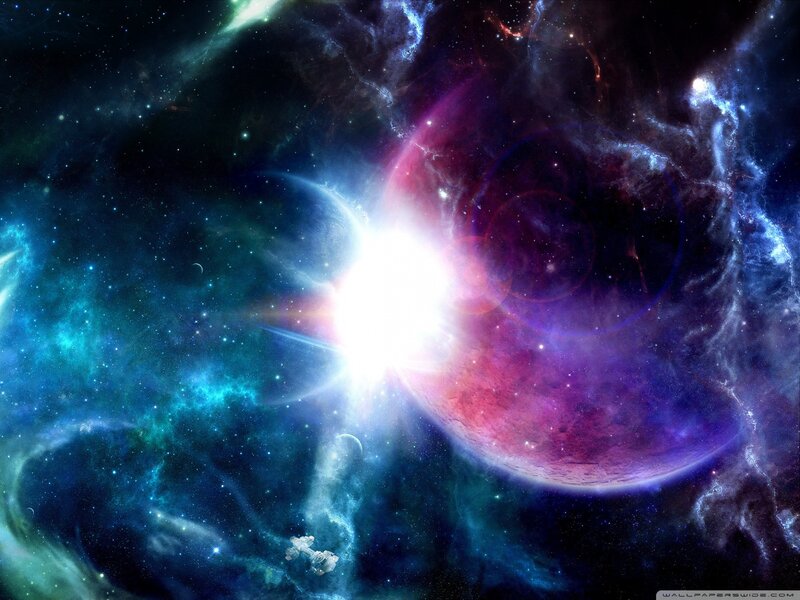 Space Nebula with Planet — Blue