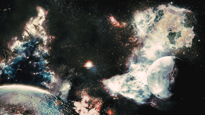 Space Nebula with Planets — Black, Dramatic