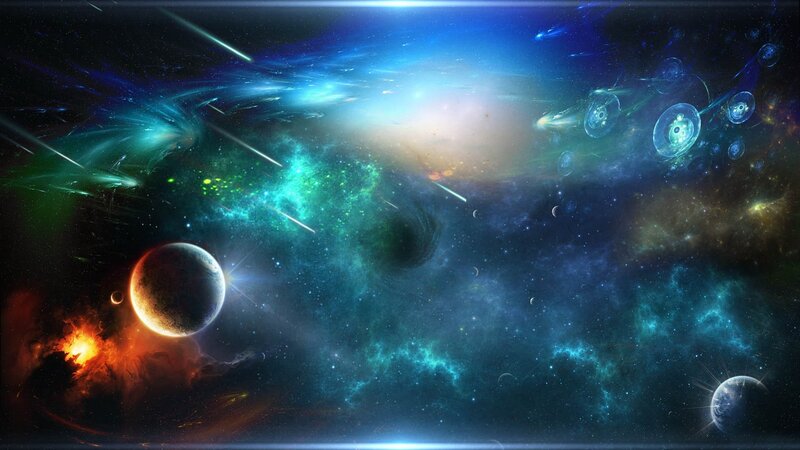 Space Nebula with Planets — Blue, Dramatic, Digital Art, Stars