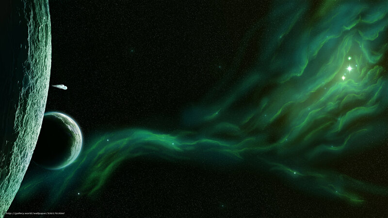 Space Nebula with Planets — Green, Dramatic