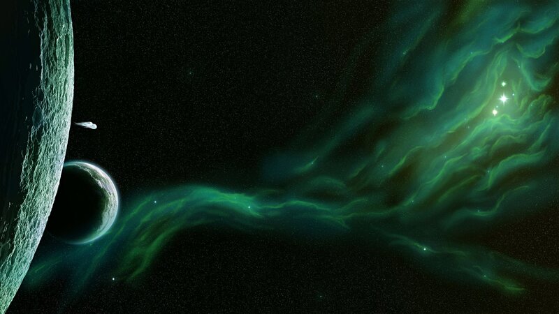 Space Nebula with Planets — Green