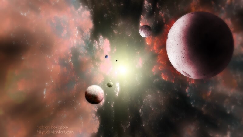 space nebula with planets