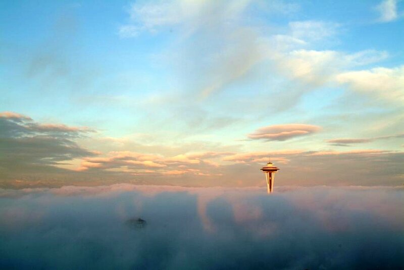 Space Needle above the clouds