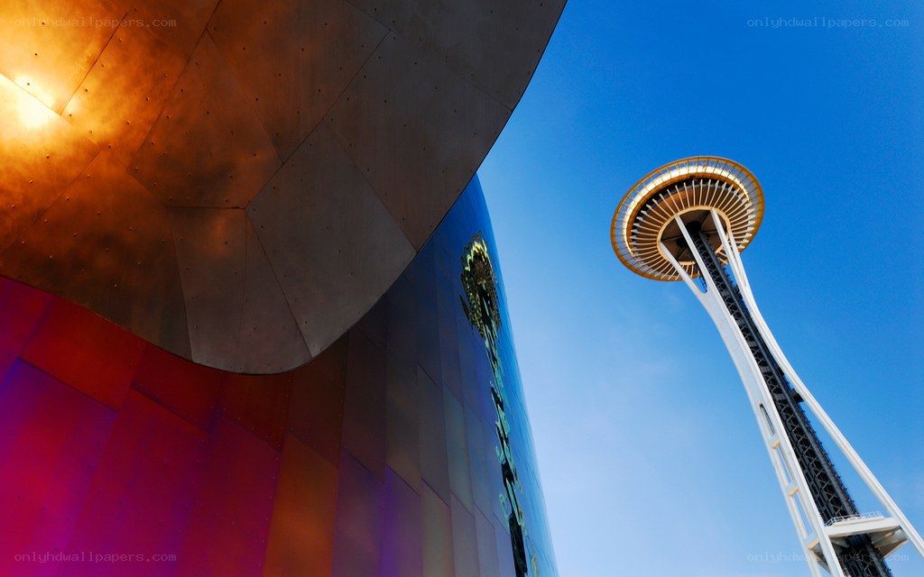 Space Needle and colorful building