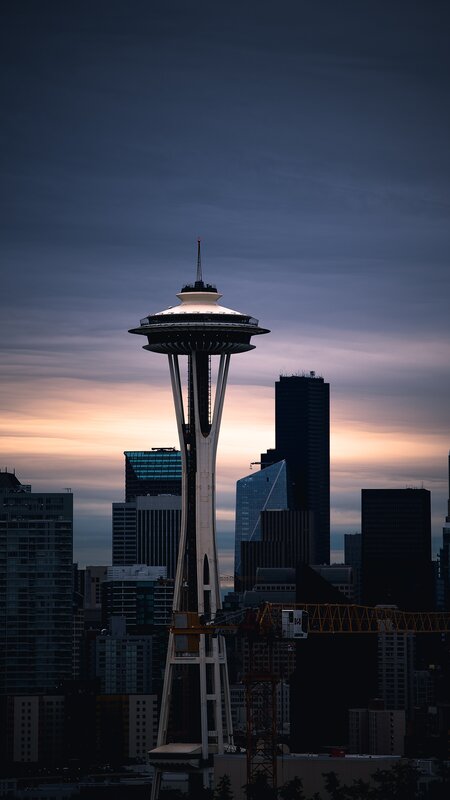 Space Needle at Dusk — Blue, Dramatic