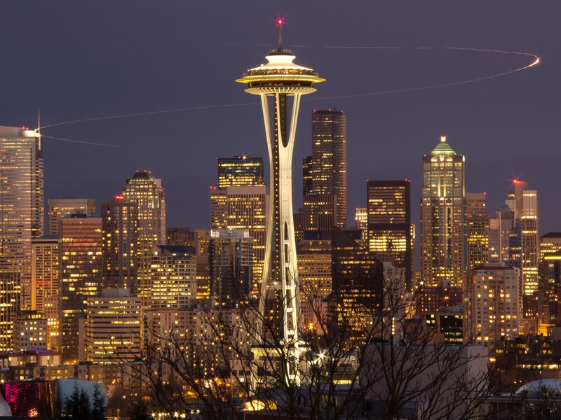 Space Needle at Night — Purple, Dramatic, Photograph