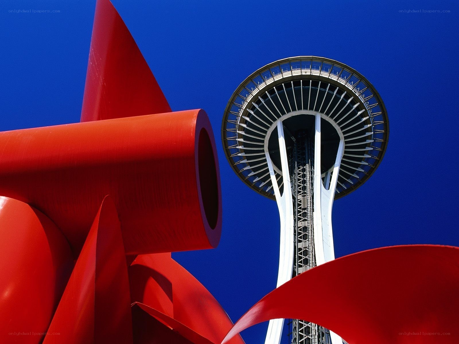 Space Needle with red sculpture