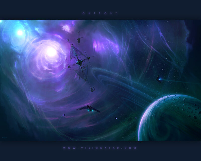 Space outpost in nebula