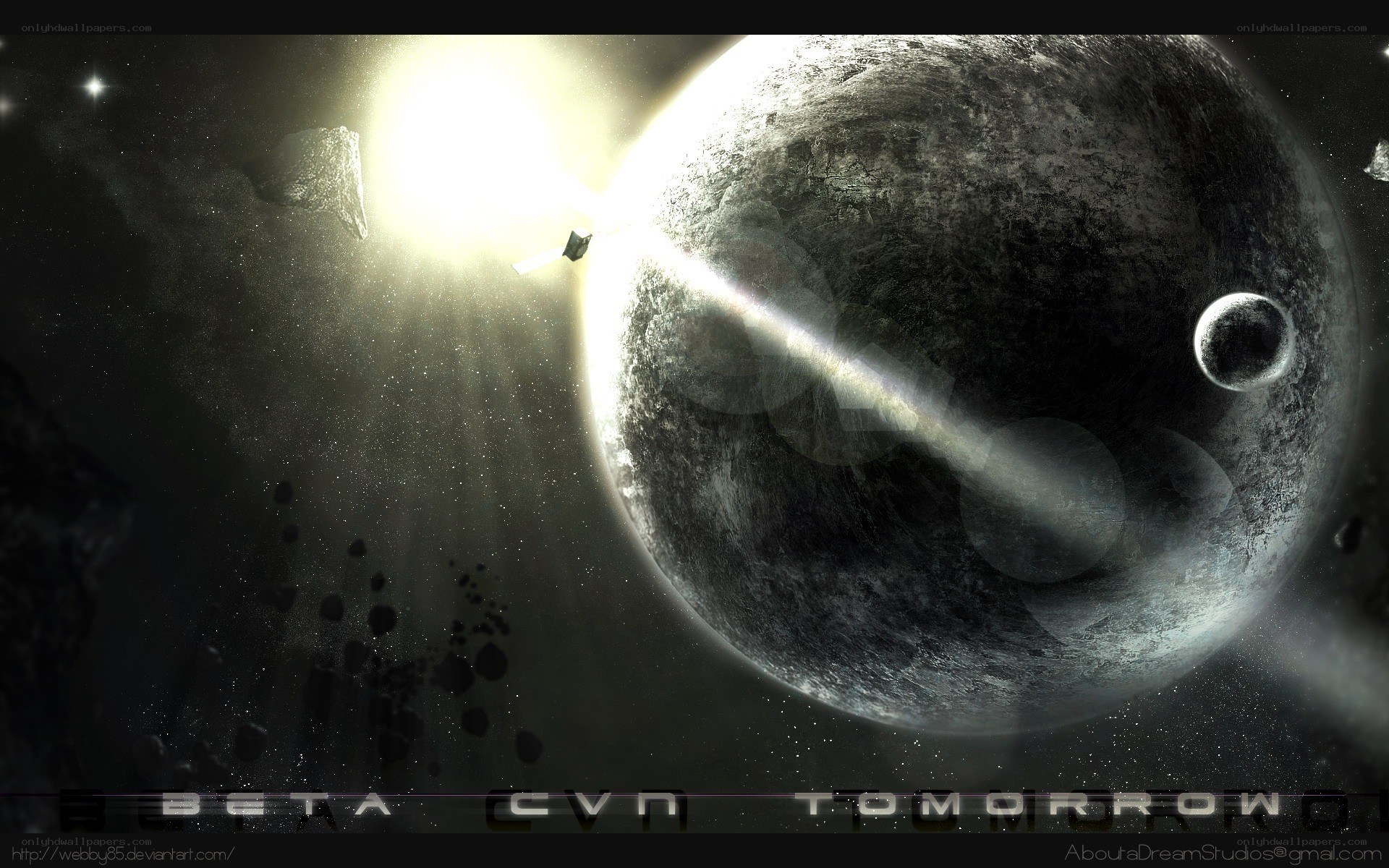 space planet and asteroid field