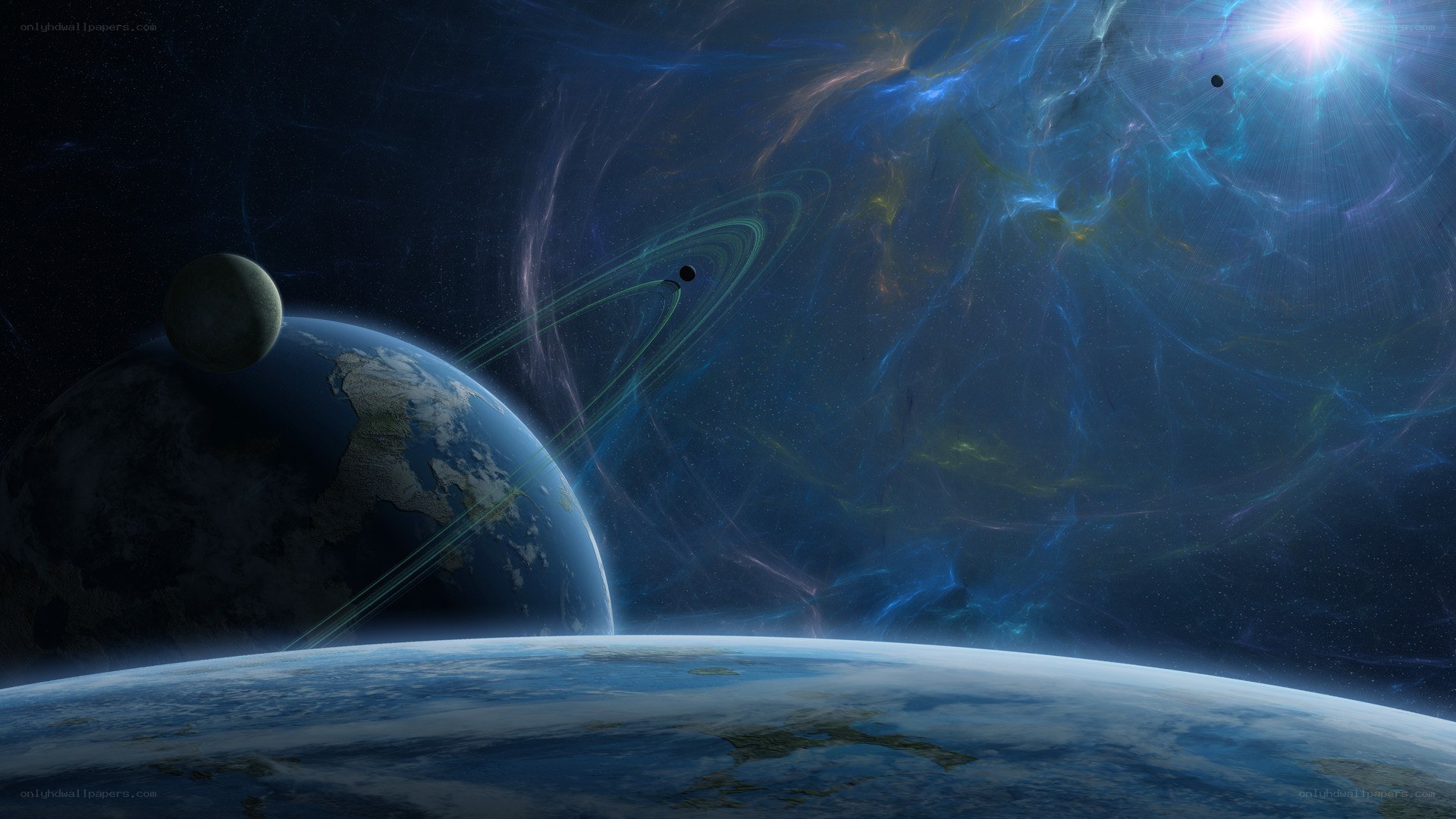 space planet nebula scene