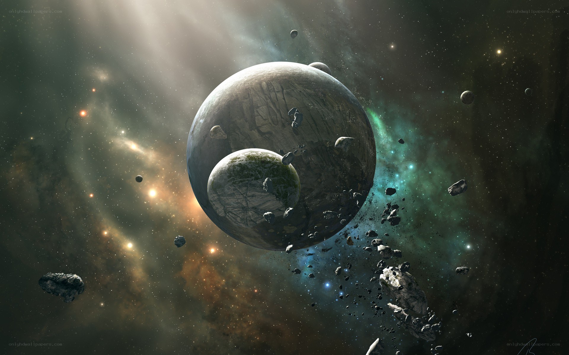 space planet nebula scene