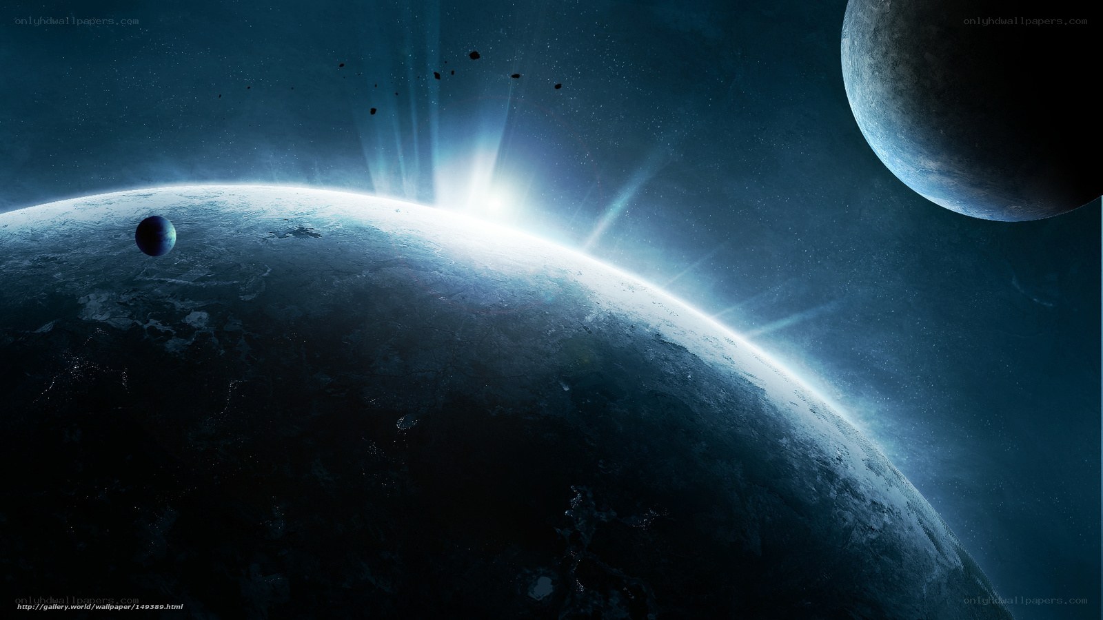 space planet sunrise scene