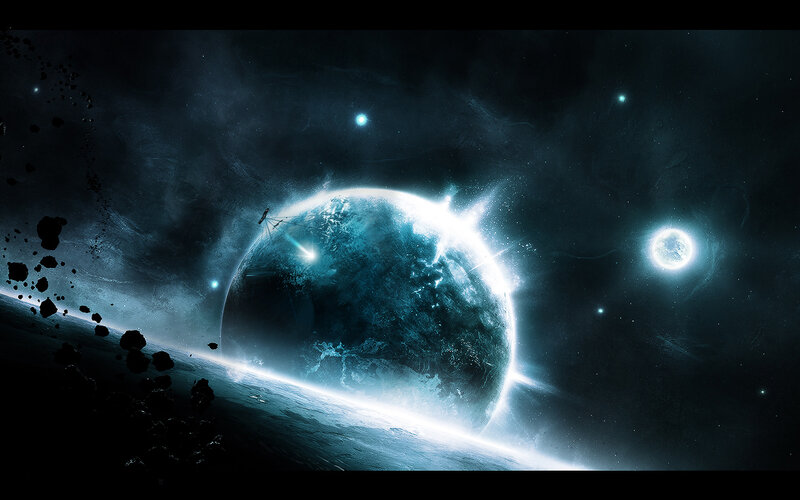 space planet with asteroids