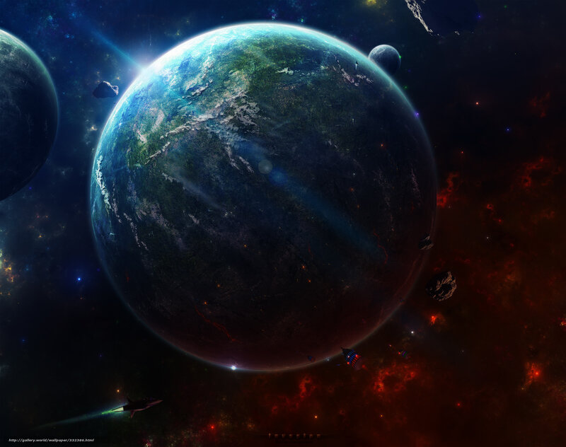 Space planet with asteroids