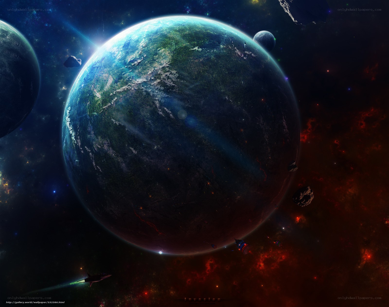 Space planet with asteroids