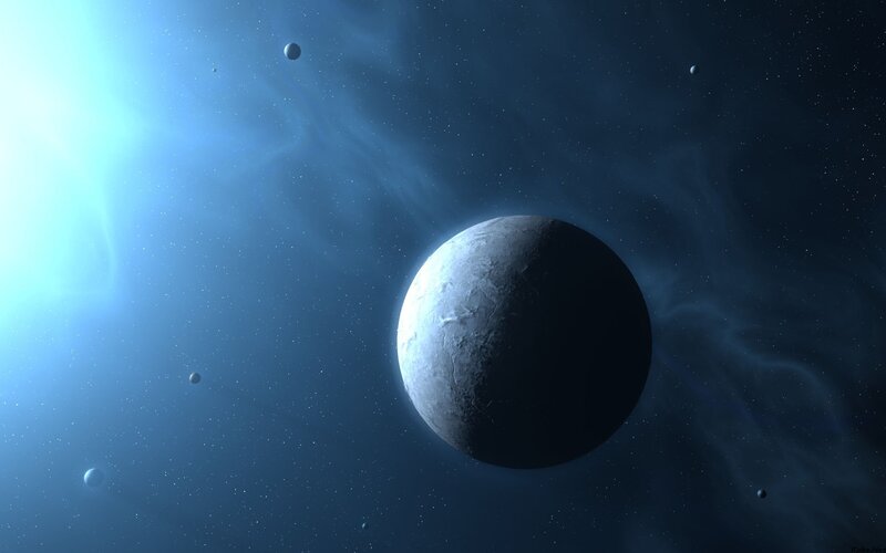 Space planet with moons