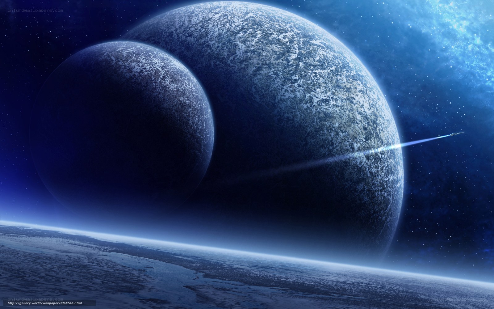 Space planets and spaceship