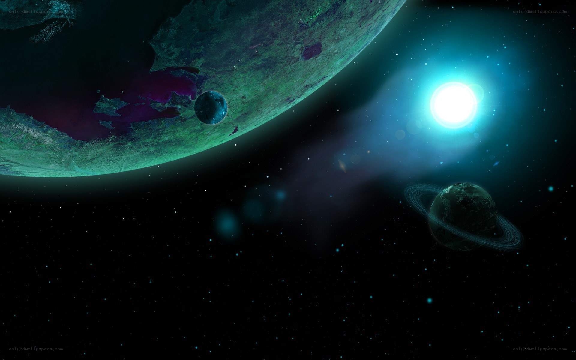 space planets and star