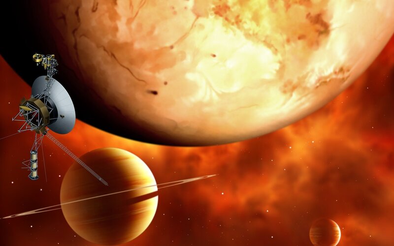 Space probe near gas giants