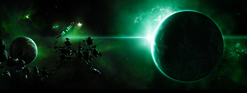 space scene with green nebula