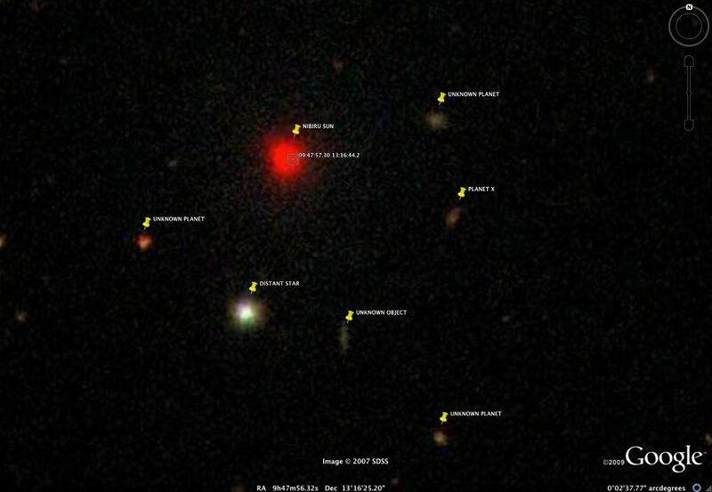 Space scene with labeled celestial objects