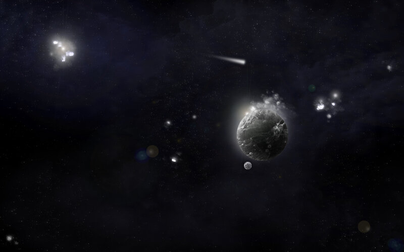 space scene with planet and comet