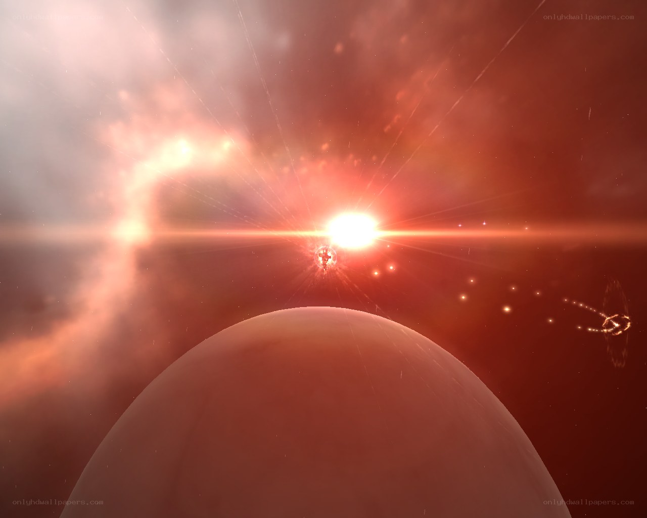 space scene with planet and star