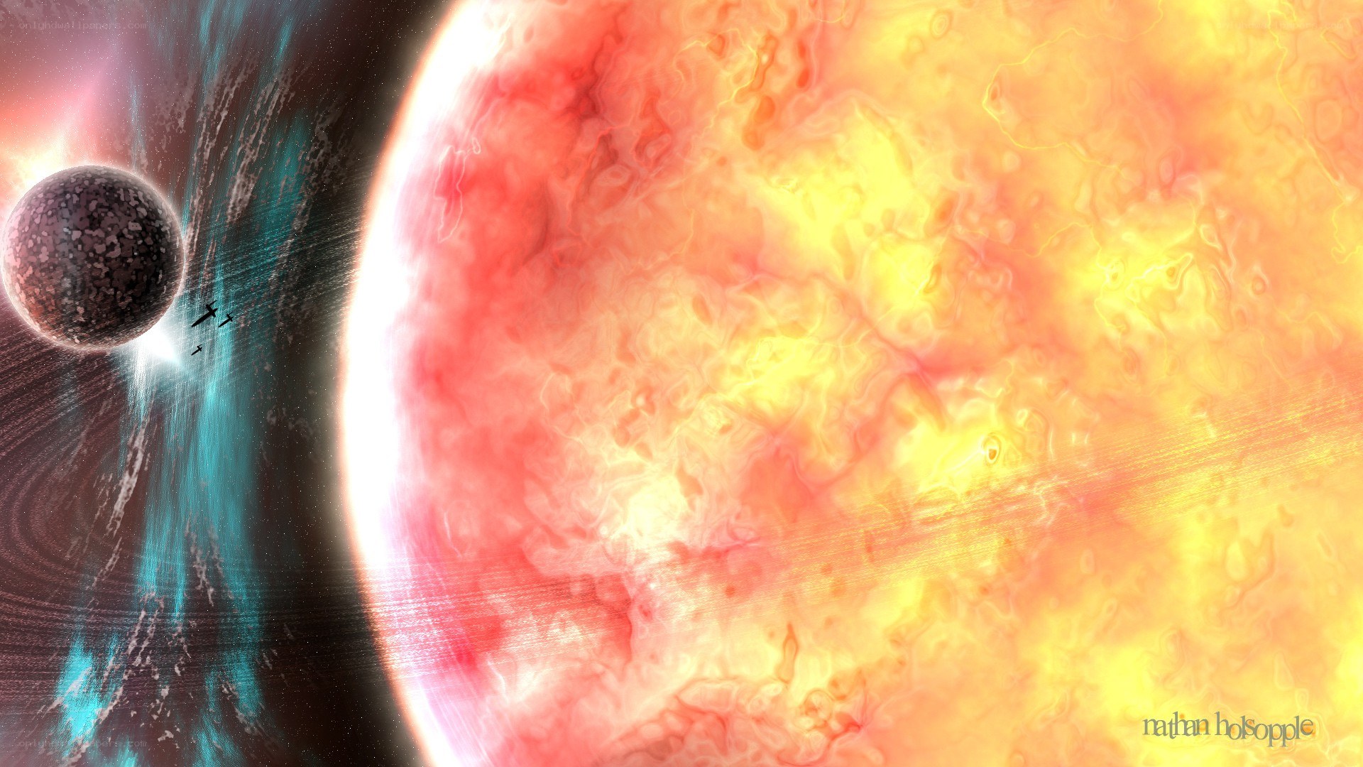 space scene with planet and star