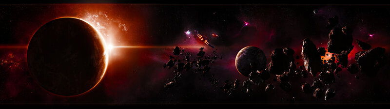 Space scene with planets and asteroids