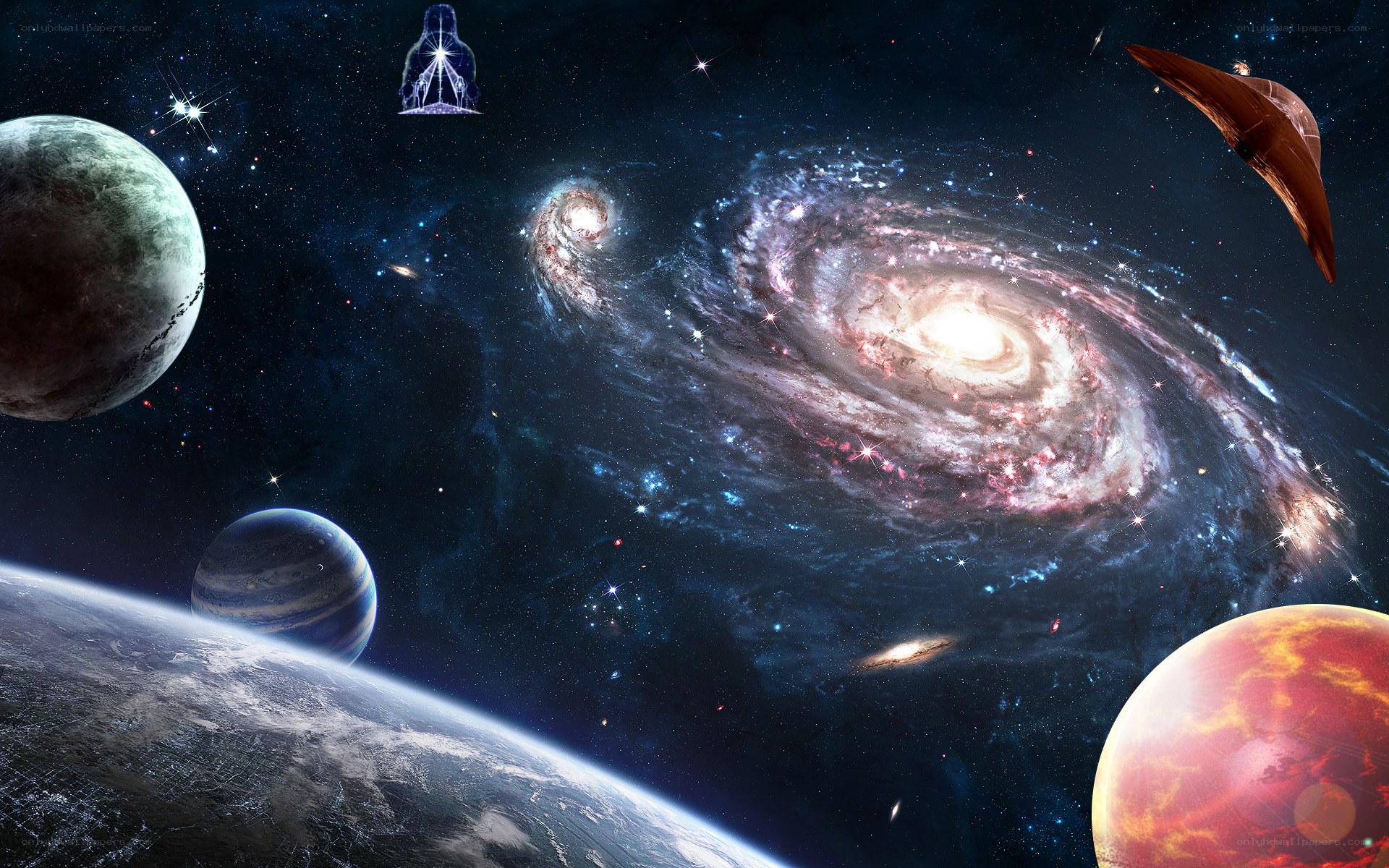 space scene with planets and galaxy